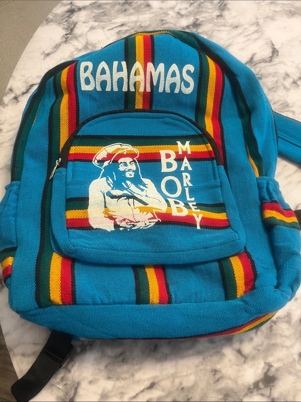 Bahamas Bob Marley Blue Striped Canvas Backpack